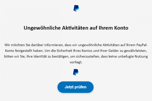 Phishing-Warnung: Gefälschte PayPal-E-Mails mit dem Betreff „Ungewöhnliche Aktivitäten auf Ihrem Konto“