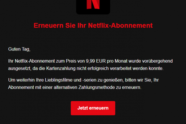 Gefälschte Netflix Mail, Phishing