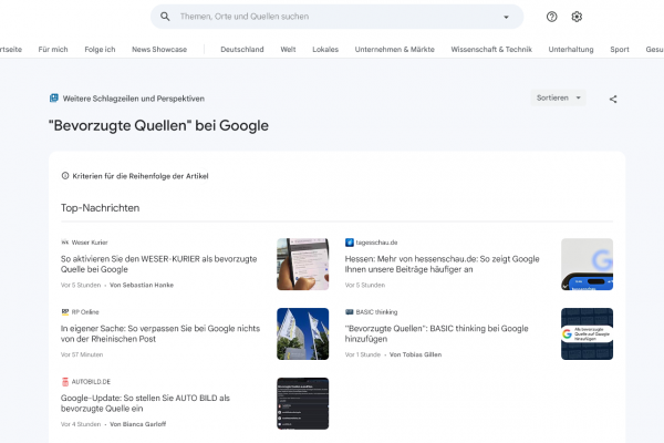 Bevorzugte Quellen bei Google