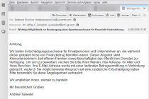 Warnung vor Betrugs-E-Mail: „Wichtige Möglichkeit zur Beantragung eines Spendenzuschusses für finanzielle Unterstützung“